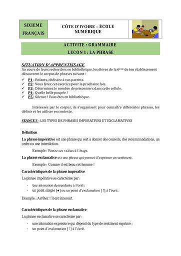 6e Gr L1 S3 types phrases impér exclamatif