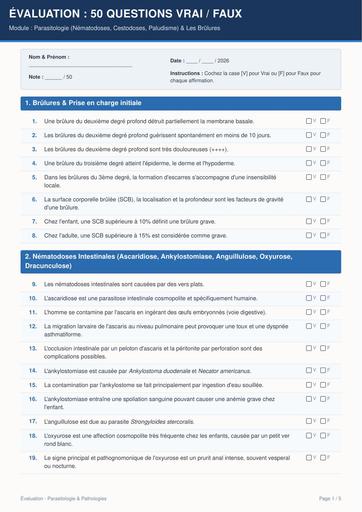 INFAS 50 Questions Vrai Faux Parasitologie BY TEHUA