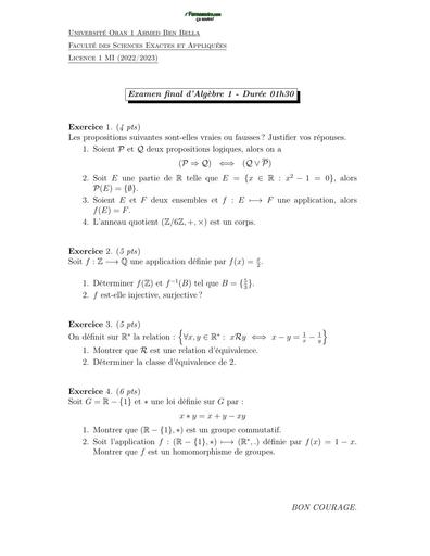 Examen Algebre1(Janvier 2023) by TEHUA