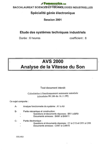Sujet corrigé AVS 2000 - Analyse de la Vitesse du Son - BAC Génie Électronique