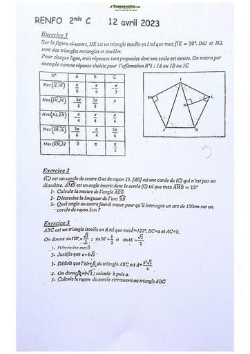 Sujet de Mathématiques Seconde C Lycée Classique Abidjan 2023