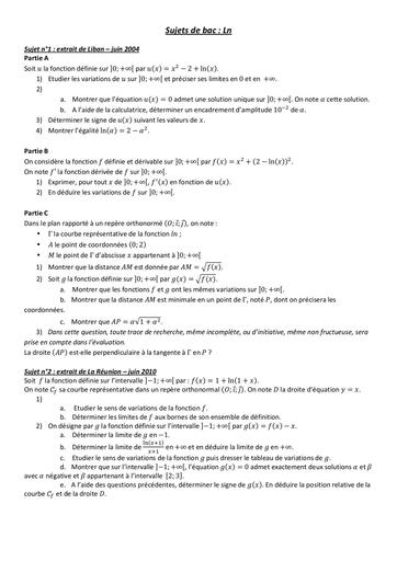 Sujet de Mathématique sur Ln