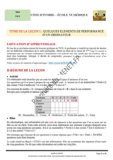 5e TICE S1 ELEMENTS PERFOMANCE ORDINATEUR