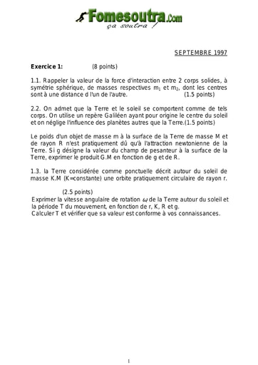 Sujet de Physique chimie ASECNA septembre 1997