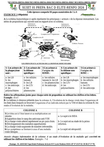 Sujet 01 prepa BAC D ELITE RENFO 2024 SVT by Tehua