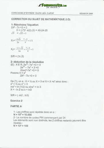 Corrigé de Maths CAFOP 2008