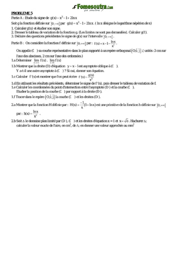 Problème 5 de maths niveau Terminale scientifique et BTS