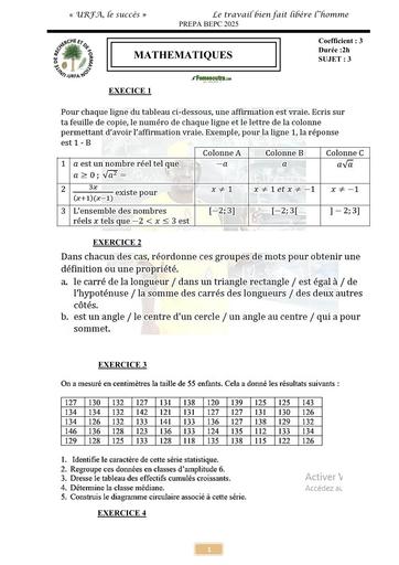 PREPA BEPC 2025 MATHS SUJET 3 BY TEHUA