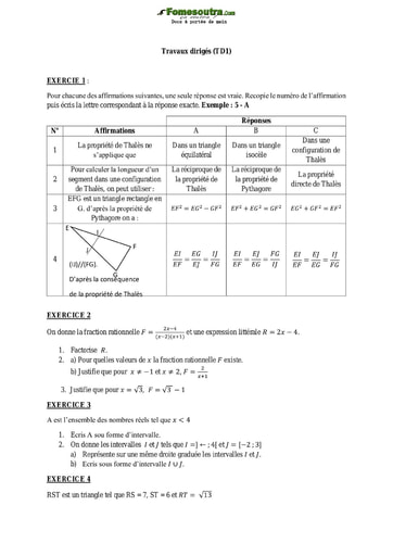 Travaux dirigés de Mathématiques niveau Terminale D