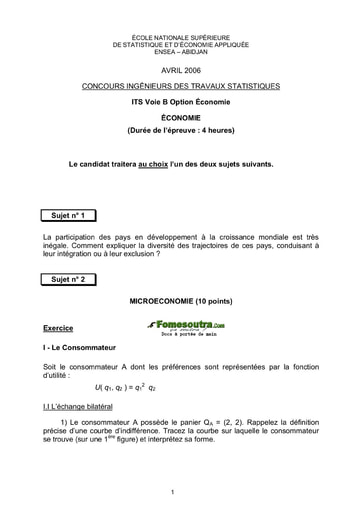 Sujet d'Economie ITS B option Economie 2006 (ENSEA)