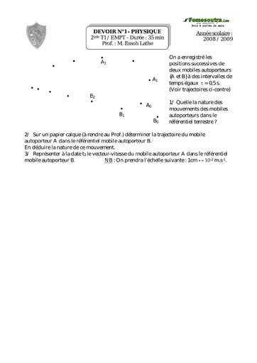 Interrogation (3) de Physique niveau 2nde C - EMPT Bingerville