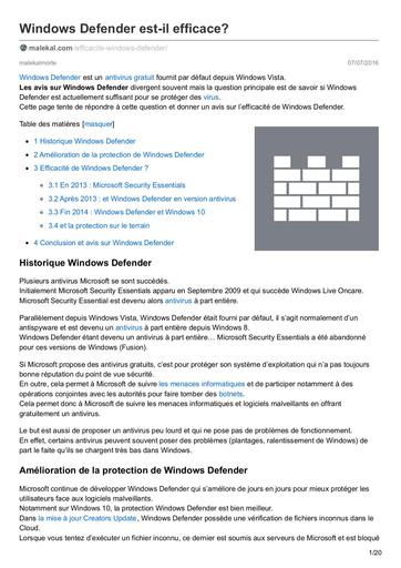 Malekal com Windows Defender est il efficace