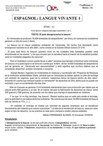 BAC BLANC LV& ESPAGNOL série A2 2020 DREN Goumere by TEHUA