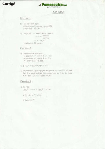 Corrigé Maths Préparateur et Gestionnaire en Pharmacie INFAS 2008