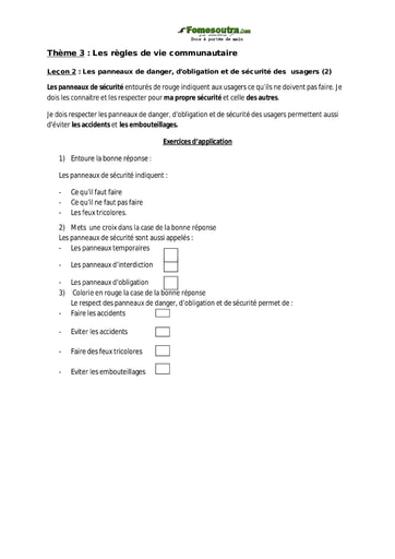 Les panneaux de danger, d’obligation et de sécurité des usagers (2) - EDHC CE1