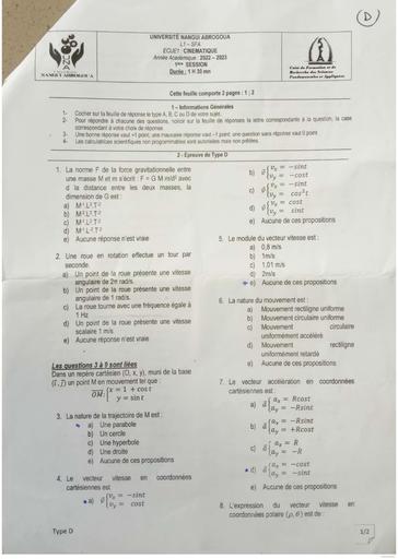 L1 sfa Una ecue 1 cinematique S1 2023