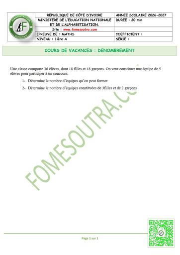 FICHE 4 MATHS 1ière A DENOMBREMENT by TEHUA