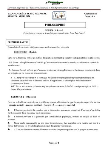 BAC BLANC REGIONAL PHILO SERIE A1 & A2 Korhogo by TEHUA