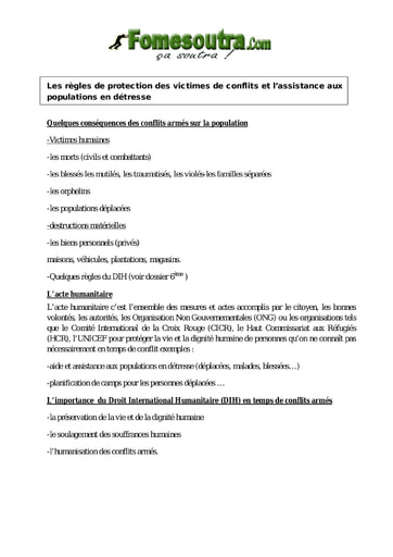 Les règles de protection des victimes de conflits et l’assistance aux populations en détresse