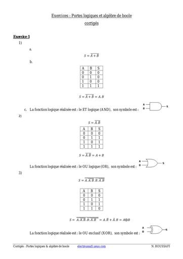 Exercices Portes et algebre cor