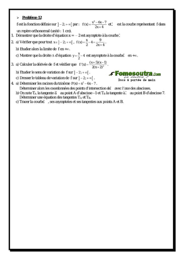 Problème (12) Etude d'une fonction rationnelle - Maths Terminale D