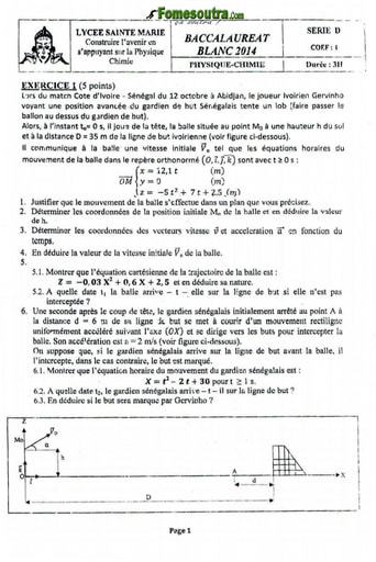 Sujet de Physique BAC blanc série D Lycée Sainte Marie de Cocody 2014