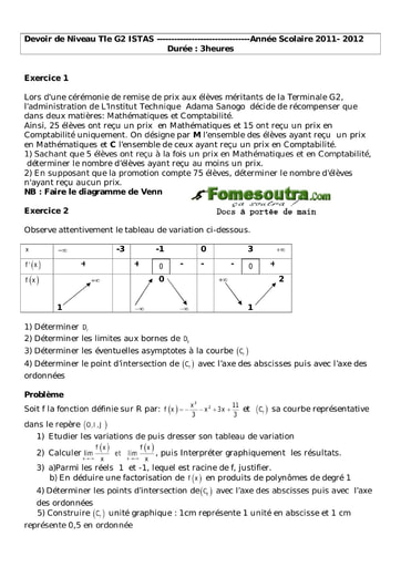 Devoir (15) de maths niveau Terminale G2