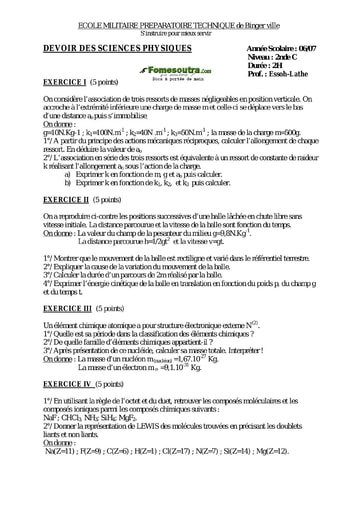 Devoir (17) de Physique-Chimie 2nde C - EMPT Bingerville