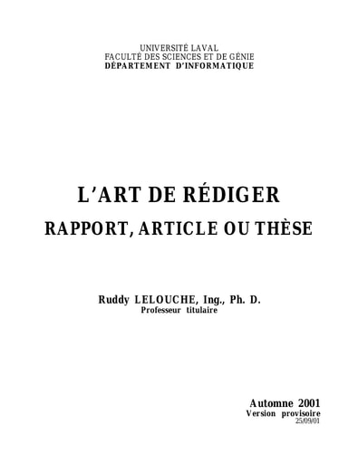 L'art de rédiger   rapport, article ou thèse