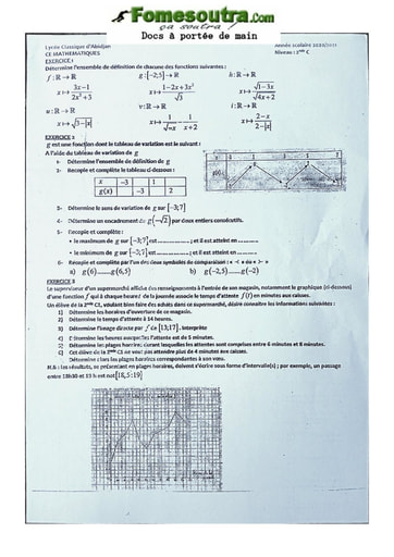 Sujet de math 2ndeC Lycée Classique