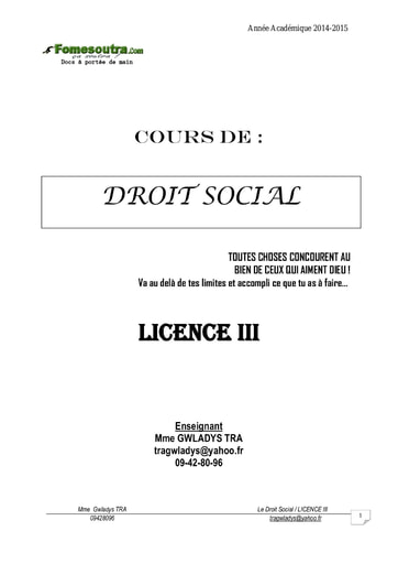 Cours de Droit Social - Licence III