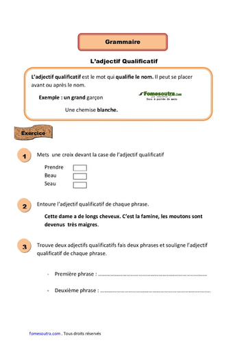 L’adjectif Qualificatif - Cours CE1