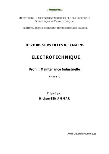 SUJET Électrotechnique Devoirs corrigés MAINTENANCE INDUSTRIELLE BY TEHUA