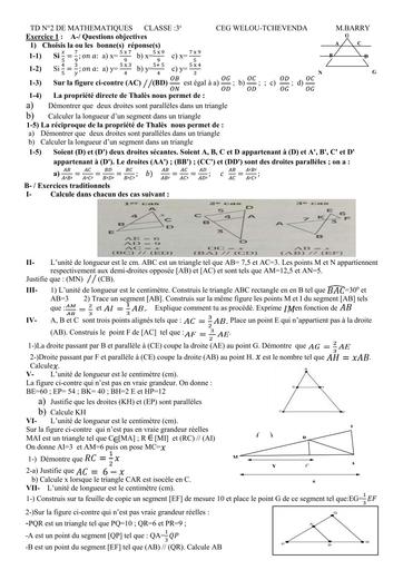 Travaux Dirigés N°2 MATHS niveau 3ième by Tehua