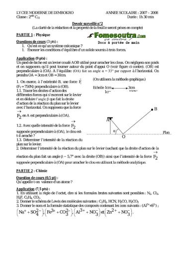 Devoir 10 de Physique-Chimie niveau 2nd C