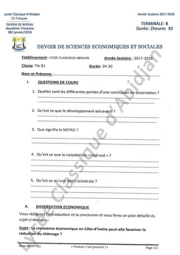 Devoir Sciences ECO 2EME TRIM LCA