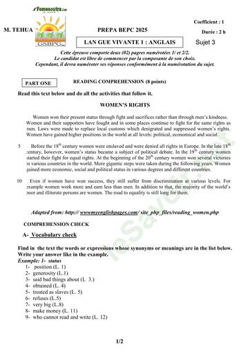 PREPA BEPC 2025 ANGLAIS FICHE 3 BY TEHUA