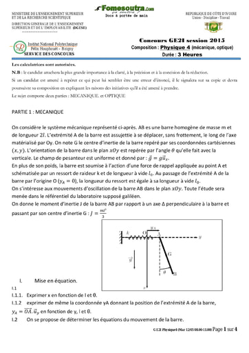 Sujet de Physique 4 concours GE2I 2015