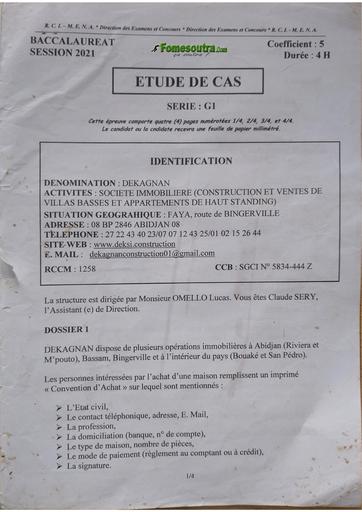 Prepa Bac 2024 étude de cas bac G1 2021 by Tehua