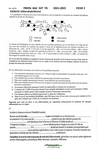 Prepa BAC niveau SVT Terminale D 2021-2022 (fiche 2)