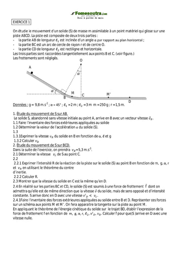 Sujet (6) de Physique portant sur le Mouvement niveau Terminale C