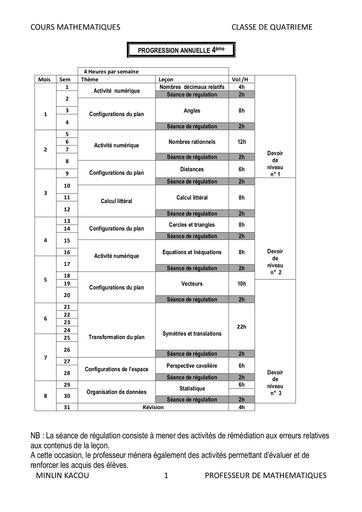 Fiche de cours Maths 4ième APC by Tehua