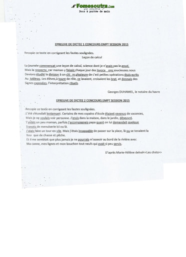 Sujet de Dictée concours EMPT de Bingerville 2015