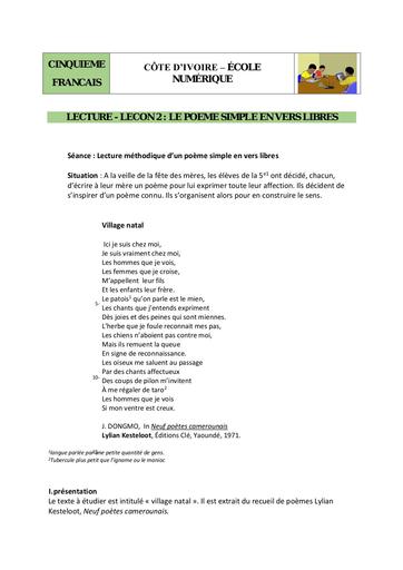 5e LM poème simple en vers libres