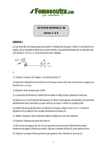 Sujet de Physique-Chimie BAC C et E 1996