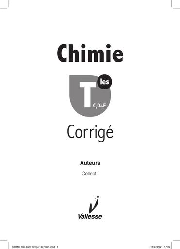 CORRIGE VALLESSE CHIMIE Tles CDE by Tehua