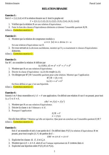 Exercices corriges relations binaires