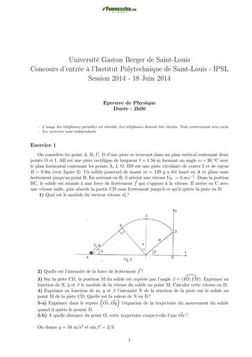 Epreuve de Physique concours IPSL session 2014 BY TEHUA