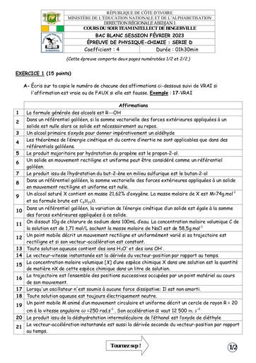 Cours du Soir Team Intellect de BINGERVILLE / BAC BLANC PC