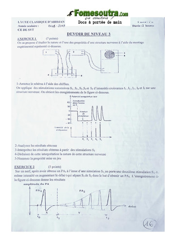 Devoir SVT Lycée classique Terminale D